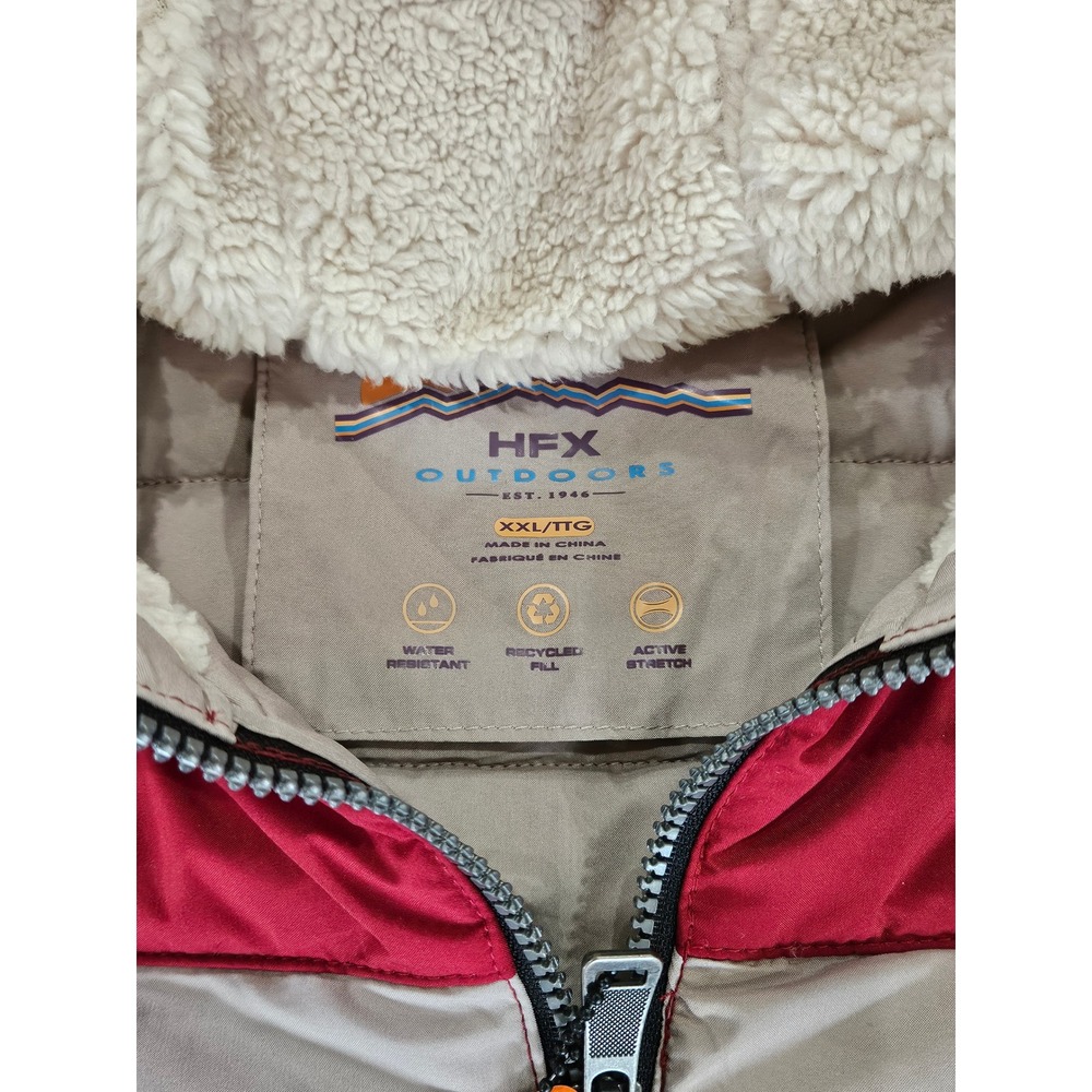 Cozy Sherpa Hood Lightweight XXL Red Colorblock Puffer Jacket Water Resit Coat - Picture 2 of 13